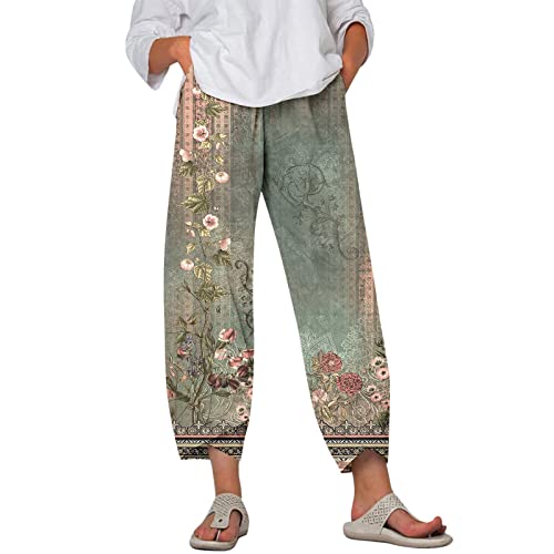 Hose Damen Sommer Leinen Culottes große 7/8 Hose Jogginghose Uma Pants Damen Low Waist Cargo Jeans Lang Hippie Haremshose von Generic