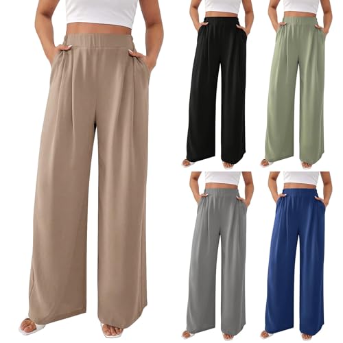 Hose Damen Sommer Weites Bein - Freizeithose Hight Waist Sommerhose Einfarbig Palazzo Hose Gerade Geschnitten Stoffhose Leichte Lässige Anzughose Bequeme Business-Hosen mit Taschen von Generic