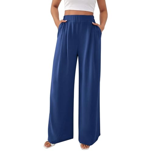 Hose Damen Sommer Weites Bein - Freizeithose Hight Waist Sommerhose Einfarbig Palazzo Hose Gerade Geschnitten Stoffhose Leichte Lässige Anzughose Bequeme Business-Hosen mit Taschen von Generic
