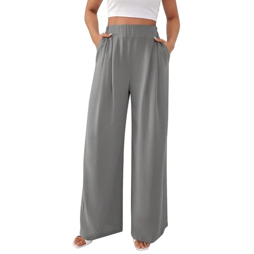 Hose Damen Sommer Weites Bein - Freizeithose Hight Waist Sommerhose Einfarbig Palazzo Hose Gerade Geschnitten Stoffhose Leichte Lässige Anzughose Bequeme Business-Hosen mit Taschen von Generic