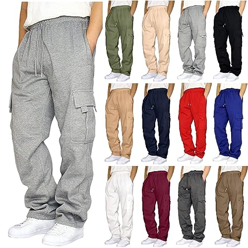 Hose Herren, Jogginghose Cargohose, Freizeithose Regular Fit Mit Taschen Einfarbige Kordelzug-Elastische Taille Sweatpants Taschenhose Trekkinghose Lockere Vintage Sporthose Für (Dark Gray, XXXXXL) von Generic