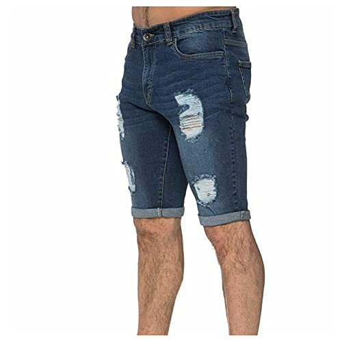 Hose Herren Jeans im Destroyed-Optik Shorts Kurze Hose Regular Fit Denim Short Bermuda Schmale Passform Leichte Slim Fit Bequemes Retro Relaxed Shorts Klassischen Farben Zip Off von Generic