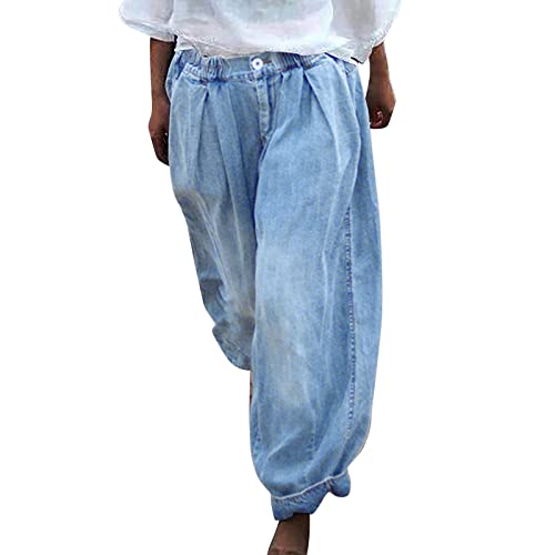 Hose Oben Eng Unten Weit Damen Jeans Fashion Damen-Jeans-Hose mit Jeansimitat-Denim-Print Stoffhose Damen Schwarz Business Gr 46 Culotte (C, XXL) von Generic