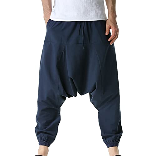 Hose Schwarz Herren Männer Casual Sommer lose Kordelzug mittlere Taille Yoga Haremshose mit Taschen Karo Hose Herren von Generic