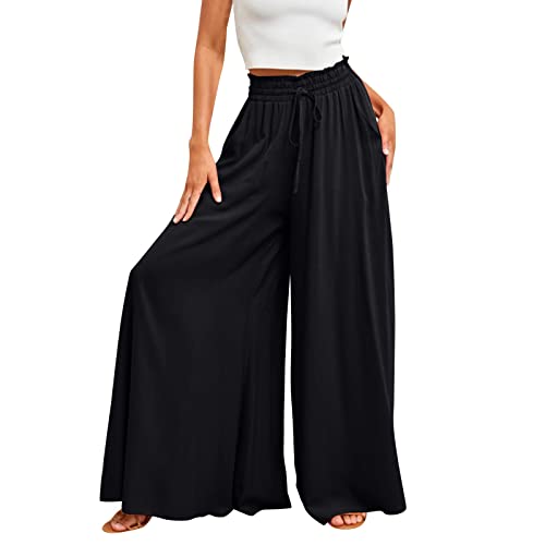 Hose Weiss Damen Schlaghose Einfarbig Rüschen Hosen Freizeithosen Leichte Schlaghosen Hochelastische Elegant Yoga Pants Rüschen Hosen Leicht Hosenrock Sommerhose Freizeithose von Generic