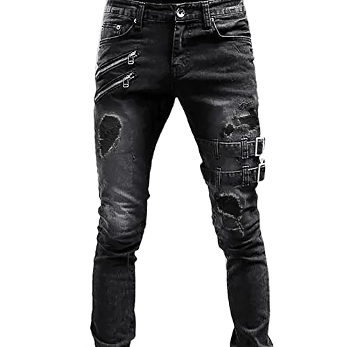 Hosen Herren Jeans, Jeanshose Slim Fit-Hose Herren Straight Zerrissene mit Knöpfen Reißverschluss Stylischer Stretchjeans Casual Hosen mit Tasche Personalisiert Herrenjeans Trousers von Generic