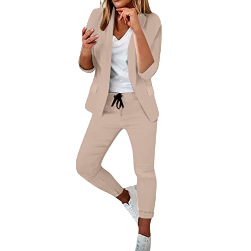 Hosenanzüge Für Damen Blazer Damen Business Modern Elegant Blazer Anzug Set Einfarbig Streetwear Zweiteilig Hosenanzug Anzughose Revers Slim Fit Sportlich Büro Outfit Anzugjacke Sommer Freizeitanzug von Generic