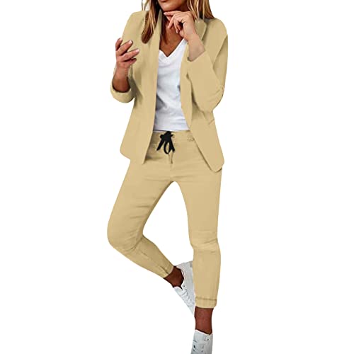 Hosenanzüge Für Damen Blazer Damen Business Modern Elegant Blazer Anzug Set Einfarbig Streetwear Zweiteilig Hosenanzug Anzughose Revers Slim Fit Sportlich Büro Outfit Anzugjacke Sommer Freizeitanzug von Generic