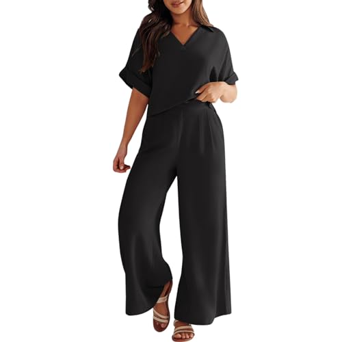 Hosenanzüge für Damen Musselin Hosenanzug Zweiteiler Sommer Tank Top und Hose 2 Teiler Baumwolle Leinen Freizeitanzug Outfit Business Leicht Luftig Anzug Casual Elegant 2 Teilig von Generic