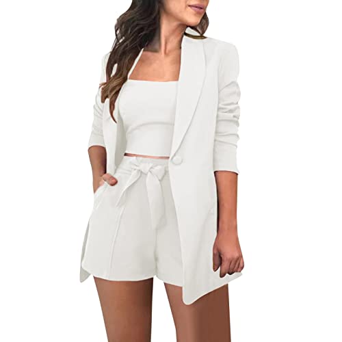 Hosenanzug Damen, Damen Anzug 3 Teilig Elegant Einfarbig Hosenanzug Set Blazer und Shorts Zweiteiler Slimfit Anzugjacke und Anzughosen Streetwear Festlich Blazer Sportlich Hosenanzug von Generic