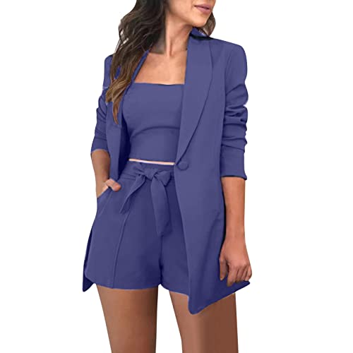 Hosenanzug Damen, Damen Anzug 3 Teilig Elegant Einfarbig Hosenanzug Set Blazer und Shorts Zweiteiler Slimfit Anzugjacke und Anzughosen Streetwear Festlich Blazer Sportlich Hosenanzug von Generic