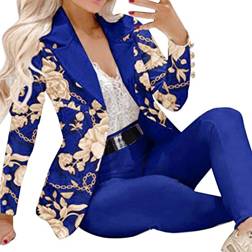 Hosenanzug Damen, Damen Blazer 2 Teilig Elegant Business Set Hose Anzug Einfarbige Zweiteiler Schlanke Passform Streetwear für Party Festlich Arbeit Büro Mode Weiches Hosenanzug mit Taschen von Generic