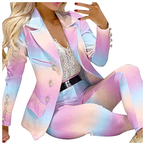 Hosenanzug Damen, Damen Blazer 2 Teilig Elegant Business Set Hose Anzug Einfarbige Zweiteiler Schlanke Passform Streetwear für Party Festlich Arbeit Büro Mode Weiches Hosenanzug mit Taschen von Generic