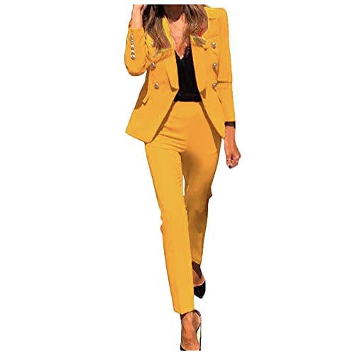 Hosenanzug Damen, Damen Hosenanzug 2 Teilig Business Set Hose Anzugjacke Einfarbig Zweiteiler Elegant Schlanke Passform Blazer für Arbeit Büro Sakko für Frauen Office Mode Hosenanzug von Generic