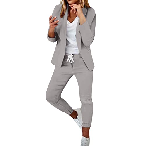 Hosenanzug Damen Blazer Sportlich Elegant Anzug Set Freizeit Business Jacke Arbeit Büro Formal Anzugjacke Slim Fit Blazerjacke Open Front Mantel Streetwear Damenanzug Office Suit 2 Teilig Blazer Hose von Generic