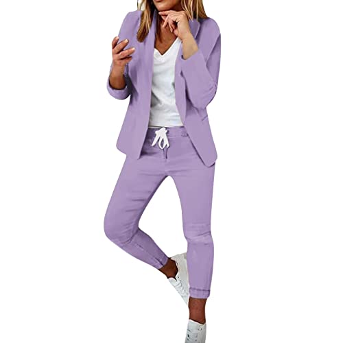 Hosenanzug Damen Blazer Sportlich Elegant Anzug Set Freizeit Business Jacke Arbeit Büro Formal Anzugjacke Slim Fit Blazerjacke Open Front Mantel Streetwear Damenanzug Office Suit 2 Teilig Blazer Hose von Generic