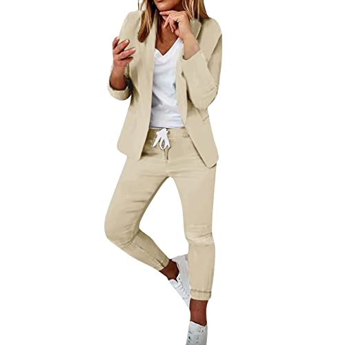 Hosenanzug Damen Blazer Sportlich Elegant Anzug Set Freizeit Business Jacke Arbeit Büro Formal Anzugjacke Slim Fit Blazerjacke Open Front Mantel Streetwear Damenanzug Office Suit 2 Teilig Blazer Hose von Generic