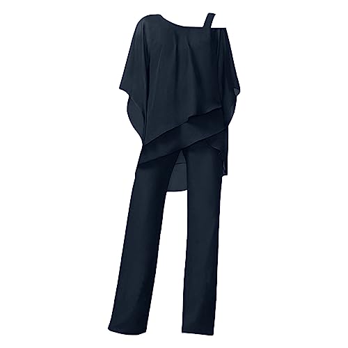 Hosenanzug Damen Business 2 Teiler | Freizeitanzug Damen Elegant Große Größen | Einfarbig Outfit 2-Teiliges Batwing Ärmel Unregelmäßiger Shirts Hohe Taille Weites Bein Hose Zweiteiler Abendanzug Hosenanzug Damen Business 2 Teiler | Freizeitanzug Damen Elegant Große Größen | Einfarbig Outfit 2-Teiliges Batwing Ärmel Unregelmäßiger Shirts Hohe Taille Weites Bein Hose Zweiteiler Abendanzug von Generic