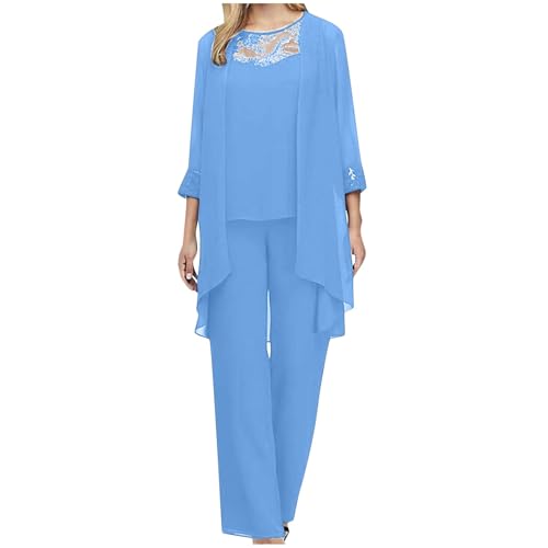 Hosenanzug Damen Chiffon Lose Mode Freizeitanzug Einfarbig Spitze Lounge Set Neues 2024 Kleidungsset Lose Freizeit Hosenanzug Atmungsaktiv Undurchsichtig Outfit Sommer Elegant Anzug von Generic
