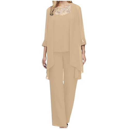 Hosenanzug Damen Chiffon Lose Mode Freizeitanzug Einfarbig Spitze Lounge Set Neues 2024 Kleidungsset Lose Freizeit Hosenanzug Atmungsaktiv Undurchsichtig Outfit Sommer Elegant Anzug von Generic