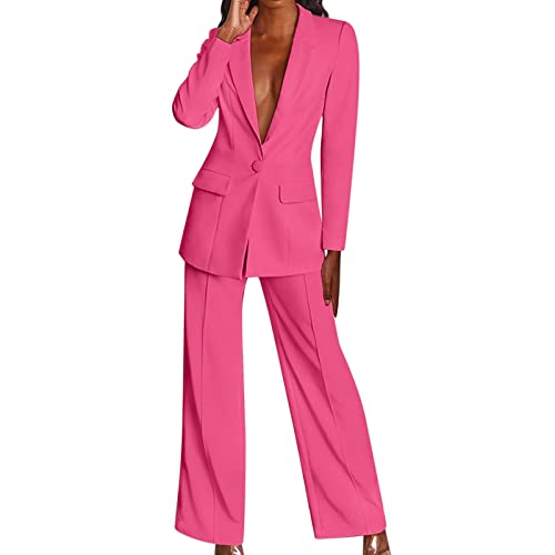 Hosenanzug Damen Elegant Business Hosenanzüge 2 Teiler Abendrobe Outfit Set Langarm Anzugjacke und Anzughosen Zweiteilig Büro Slimfit Formal Blazer Modern Festlicher Suit, B01-hot Pink, S von Generic