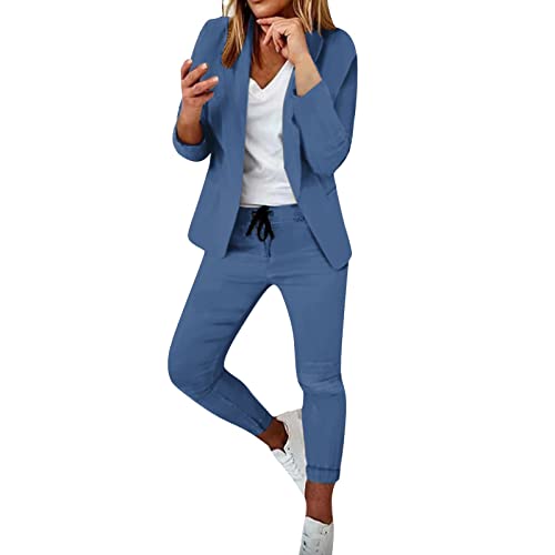 Hosenanzug Damen Elegant Business Hosenanzüge 2 Teiler Outfit Slimfit Formal Festlicher Suit Anzug Hosenanzug Blazer Hose Zweiteiler Slimfit Streetwear Sportlich Hosenanzug(I Blau,XS) von Generic