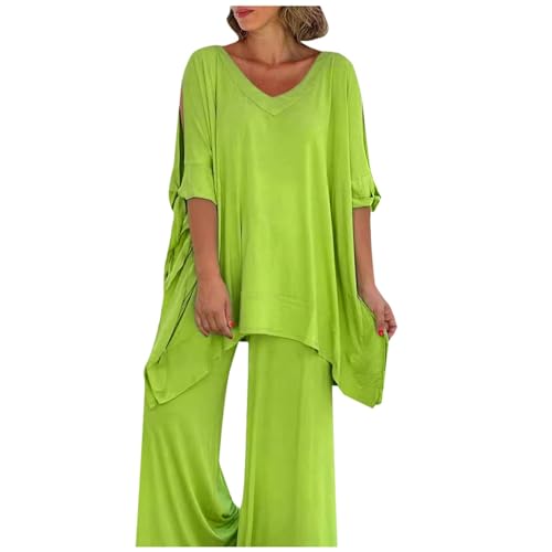 Hosenanzug Damen Festlich Elegant 2 Teiler Chiffon Shirt Und Hohe Taille Hosenanzug Große Größen Tüll Abendanzug Sets Zweiteiler Outfit Set Brautmutter Anzug Damen Zweiteiler Outfit Tops von Generic