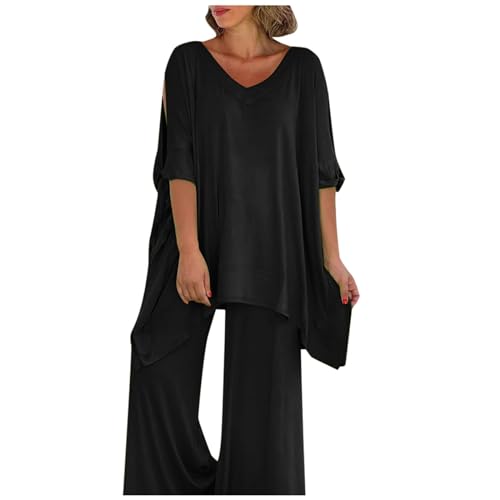 Hosenanzug Damen Festlich Elegant 2 Teiler Chiffon Shirt Und Hohe Taille Hosenanzug Große Größen Tüll Abendanzug Sets Zweiteiler Outfit Set Brautmutter Anzug Damen Zweiteiler Outfit Tops von Generic