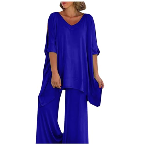 Hosenanzug Damen Festlich Elegant 2 Teiler Chiffon Shirt Und Hohe Taille Hosenanzug Große Größen Tüll Abendanzug Sets Zweiteiler Outfit Set Brautmutter Anzug Damen Zweiteiler Outfit Tops von Generic