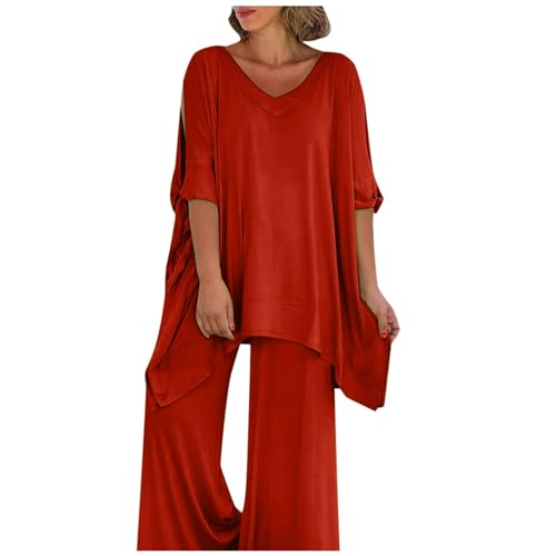 Hosenanzug Damen Festlich Elegant 2 Teiler Chiffon Shirt Und Hohe Taille Hosenanzug Große Größen Tüll Abendanzug Sets Zweiteiler Outfit Set Brautmutter Anzug Damen Zweiteiler Outfit Tops von Generic