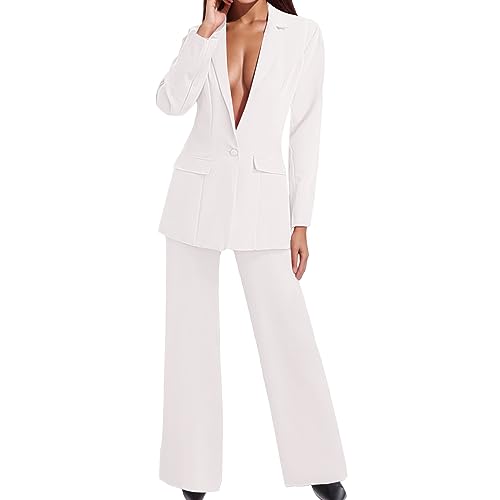 Hosenanzug Damen Festlich Elegant Business Hosenanzüge 2 Teiler Abendrobe Outfit Set Langarm Anzugjacke und Anzughosen Zweiteilig Büro Slimfit Formal Modern Festlicher Suit von Generic