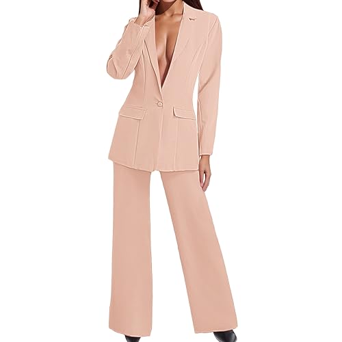 Hosenanzug Damen Festlich Elegant Business Hosenanzüge 2 Teiler Abendrobe Outfit Set Langarm Anzugjacke und Anzughosen Zweiteilig Büro Slimfit Formal Modern Festlicher Suit von Generic