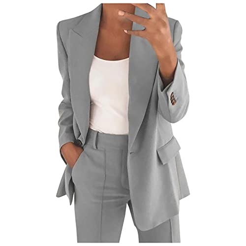 Hosenanzug Damen Festlich Elegant Einfarbig/Kariert Blazer Zweiteiler Set Revers Langarm 2pc Anzug Outfit Schlank Anzugjacke und Hose mit Elastischer Taille Bequem Business Jacke Partykleidung von Generic