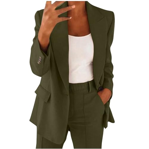 Hosenanzug Damen Festlich Elegant Einfarbig Blazer Zweiteiler Set Revers Langarm 2pc Anzug Outfit Locker Anzugjacke und Lang Anzughose Bequem Arbeitsanzug Plus Size Business Jacke von Generic