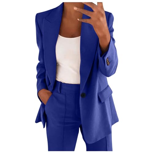 Hosenanzug Damen Festlich Elegant Einfarbig Blazer Zweiteiler Set Revers Langarm 2pc Anzug Outfit Locker Anzugjacke und Lang Anzughose Bequem Business Jacke Plus Size Arbeitsanzug S-5XL von Generic