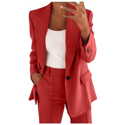 Hosenanzug Damen Festlich Elegant Einfarbig Blazer Zweiteiler Set Revers Langarm 2pc Anzug Outfit Locker Anzugjacke und Lang Anzughose Bequem Business Jacke Plus Size Arbeitsanzug S-5XL von Generic