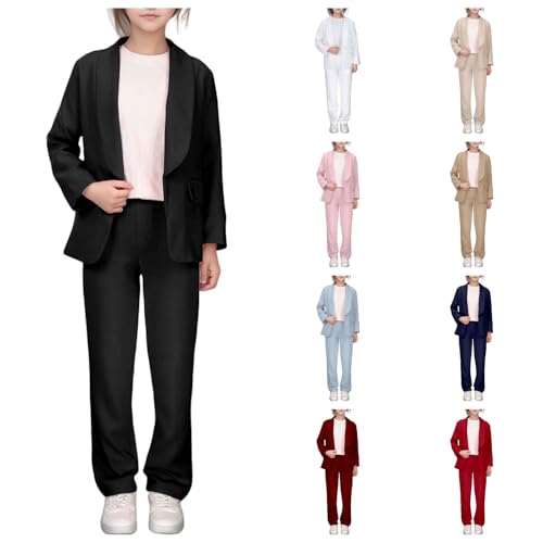 Hosenanzug Mädchen Festlich Hochzeit Zweiteiler Kinder Blazer Mit Passender Hose Teenager 2 Teiler Abschluss Set Anzugjacke Abschlussfeier Kleidung Anzug Jacke Und Pants Girl Mode von Generic