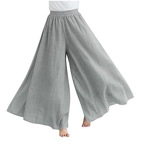 Hosenrock, Leinenhose Damen Sommer 7/8 Leinen Hosenrock Hose Baumwolle für Frauen Sommerhose Leicht 3/4 Haremshose Bequem Stoffhose Lose Freizeithose Pumphose Yogahose Jogginghose Sporthose, M, Grau von Generic