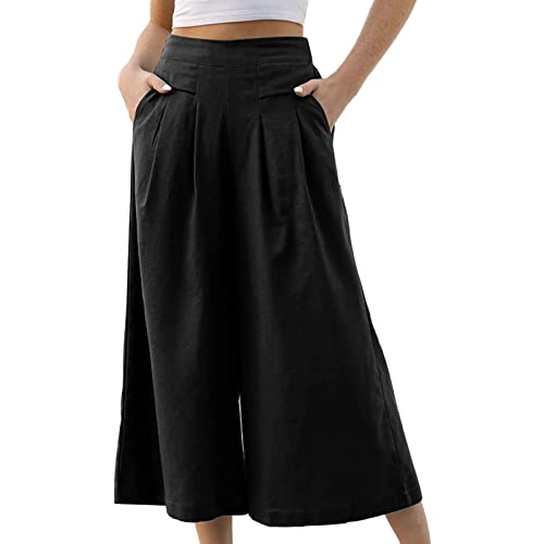 Hosenrock Damen Elegant,Palazzo Hose Damen Sommer Yogahose Damen Kurz Sommerhose Leicht Baggy Jogginghose Culottes Hosen Freizeithose Weites Bein Strandhose Sporthose Schlaghose mit Taschen von Generic