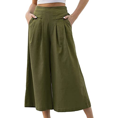 Hosenrock Damen Elegant,Palazzo Hose Damen Sommer Yogahose Damen Kurz Sommerhose Leicht Baggy Jogginghose Culottes Hosen Freizeithose Weites Bein Strandhose Sporthose Schlaghose mit Taschen von Generic