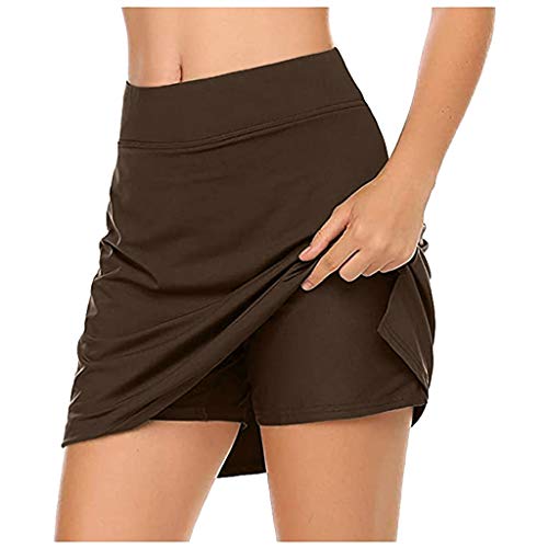 Hosenrock Damen Kurz Basic Yoga Röcke Damen Rock mit Hose Drunter Mode A-Linie Rock Hohe Taille Sportrock Tennis Skort Sommerrock Laufrock Outdoor Tennisrock BraunXL von Generic