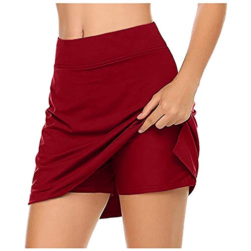 Hosenrock Damen Kurz Basic Yoga Röcke Damen Rock mit Hose Drunter Mode A-Linie Rock Hohe Taille Sportrock Tennis Skort Sommerrock Laufrock Outdoor Tennisrock RotL von Generic