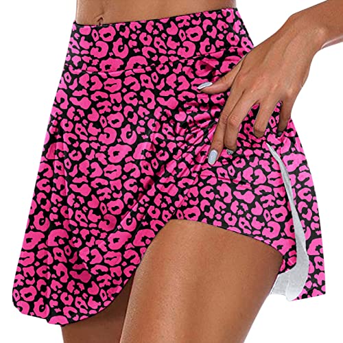 Hosenrock Damen Kurz Gedruckter Tennisrock Damen Rock mit Hose Drunter Mode Yoga Rock Hohe Taille Sportrock A-Linie Tennis Skort Sommerrock Outdoor Running Röcke Laufrock RosaM von Generic