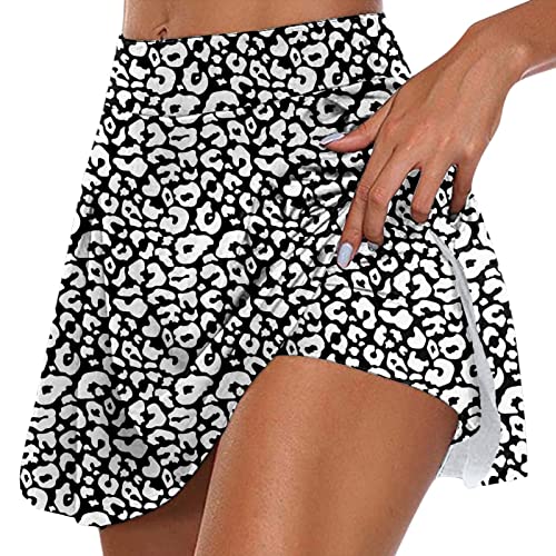 Hosenrock Damen Kurz Gedruckter Tennisrock Damen Rock mit Hose Drunter Mode Yoga Rock Hohe Taille Sportrock A-Linie Tennis Skort Sommerrock Outdoor Running Röcke Laufrock SchwarzXXL von Generic