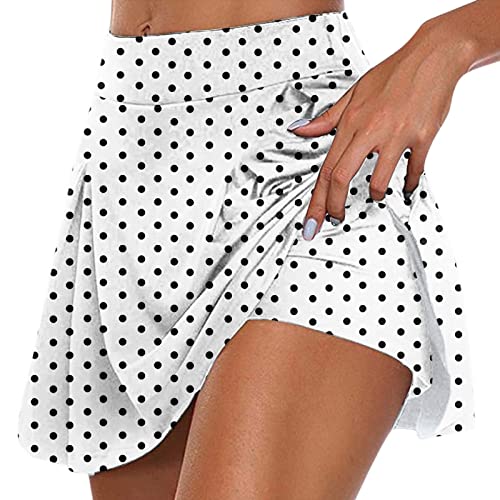 Hosenrock Damen Kurz Gedruckter Tennisrock Damen Rock mit Hose Drunter Mode Yoga Rock Hohe Taille Sportrock A-Linie Tennis Skort Sommerrock Outdoor Running Röcke Laufrock WeißL von Generic