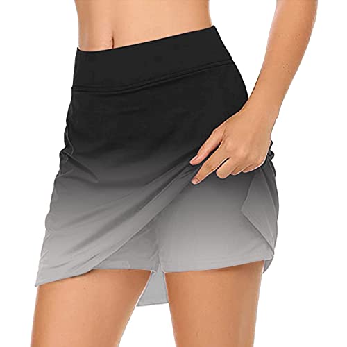 Hosenrock Damen Kurz Yoga Rock Sportrock Damen Rock mit Hose Drunter Mode Sommerrock Hohe Taille A-Linie Tennisrock Outdoor Running Röcke Tennis Skort Laufrock GreyL von Generic