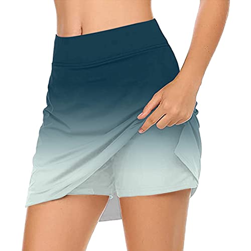 Hosenrock Damen Kurz Yoga Rock Sportrock Damen Rock mit Hose Drunter Mode Sommerrock Hohe Taille A-Linie Tennisrock Outdoor Running Röcke Tennis Skort Laufrock MarineM von Generic