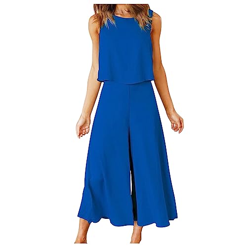 Hosenrock Damen Zweiteiler Sommer Elegant Outfits Leichte Modische Sommerhose 2-Teilige Kühl und Atmungsaktiv Lounge Set Einfach Temperament Activewear Weitem Bein Hose Anzug von Generic