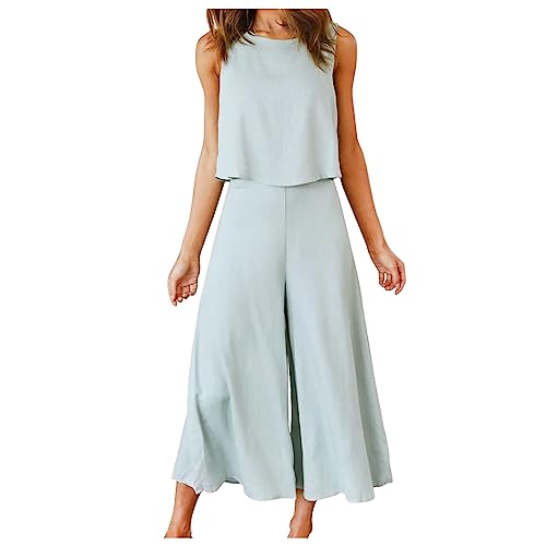 Hosenrock Damen Zweiteiler Sommer Elegant Outfits Leichte Modische Sommerhose 2-Teilige Kühl und Atmungsaktiv Lounge Set Einfach Temperament Activewear Weitem Bein Hose Anzug von Generic