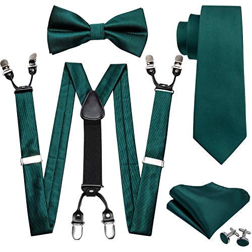 Hosenträger Suspender Schwarz Pre-Fliege Seidenkrawatten Für Männer Hosenträger Taschentuch Manschettenknöpfe Set S-2011 von Generic